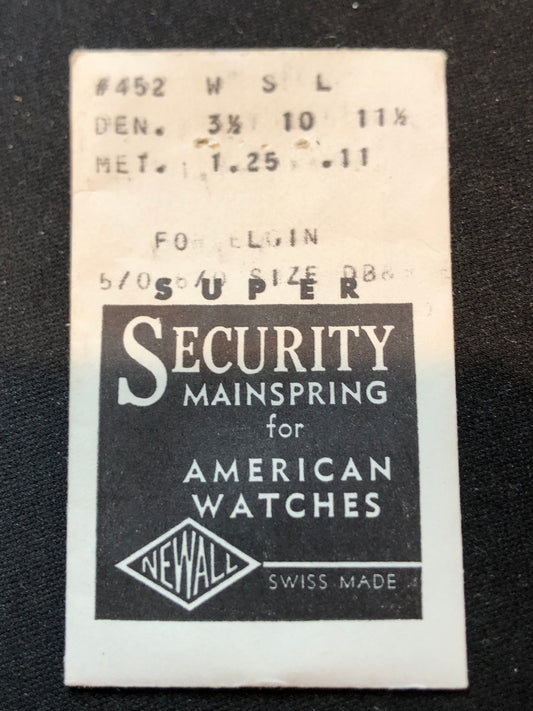 Newall SUPER Security Mainspring #452 for Elgin 6/0s No. 2890 - Alloy