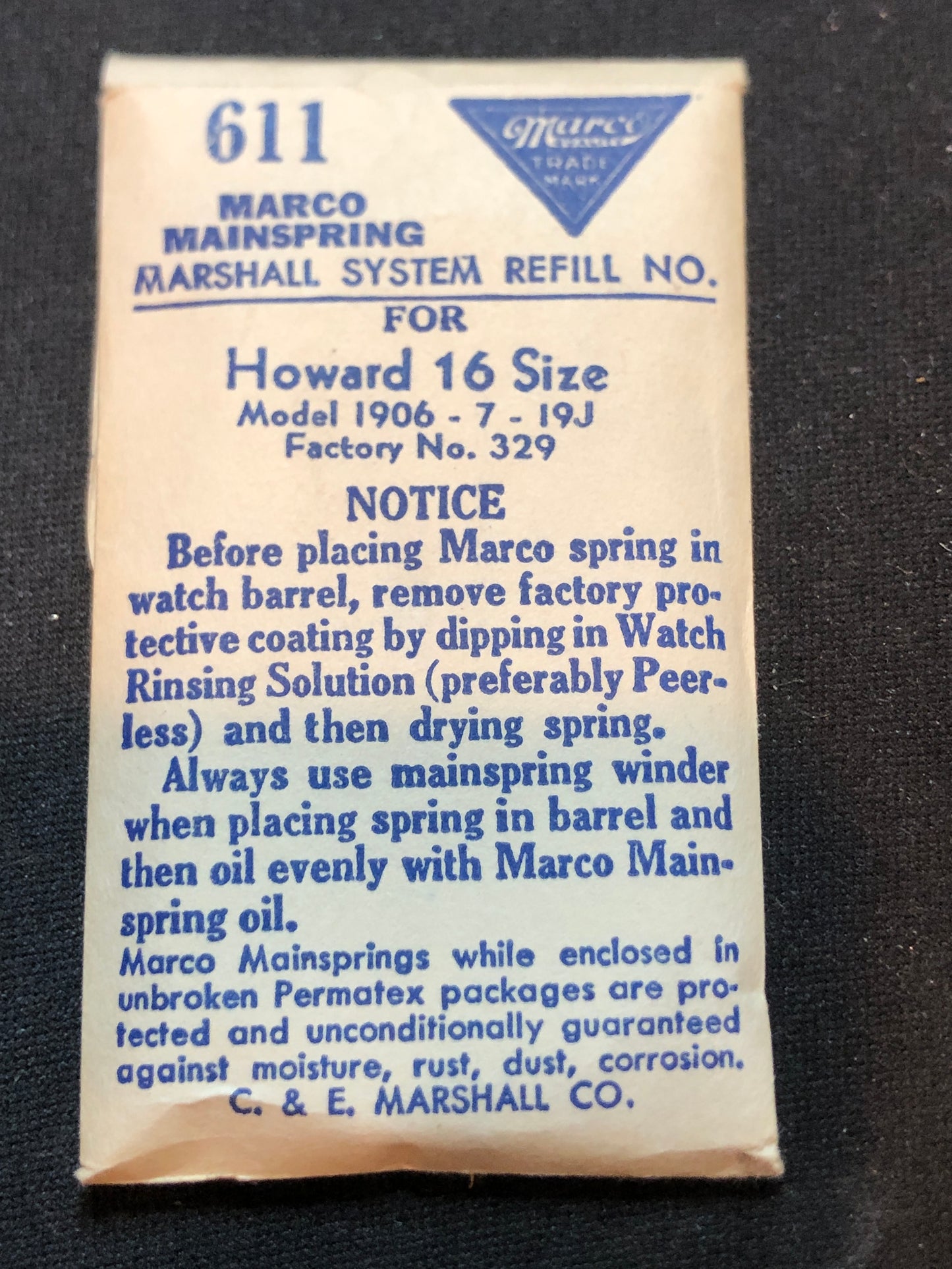 Marco Mainspring #611 for Howard 16s No. 329 - Steel