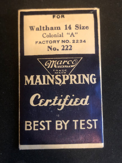 Marco Mainspring #222 for Waltham Colonial Series Model A No. 2234 - Steel