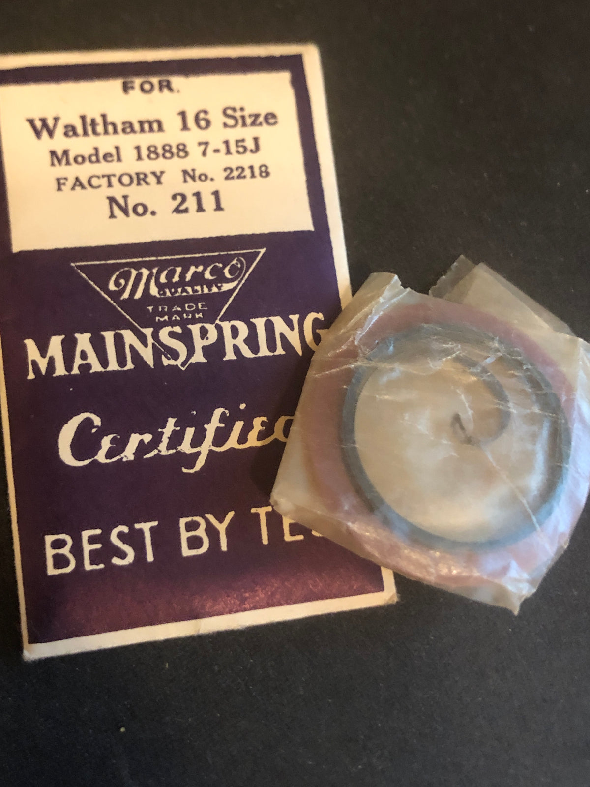 Marco Mainspring #211 for 16s Waltham Factory No. 2218 - Steel