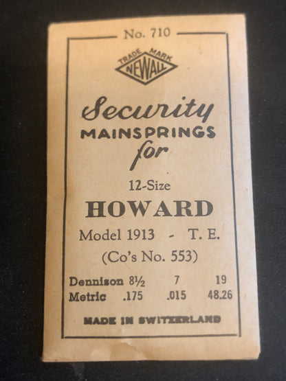 Newall Security Mainspring #710 for Howard 12s Factory No. 553 - Steel