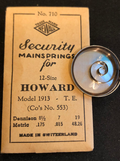 Newall Security Mainspring #710 for Howard 12s Factory No. 553 - Steel