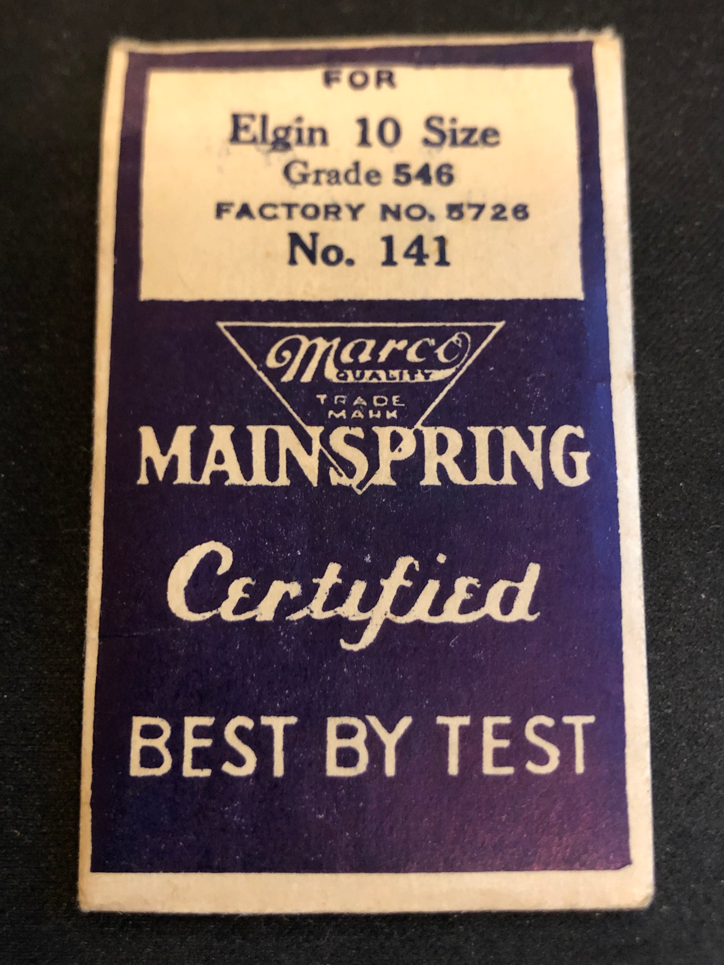 Marco Mainspring #141 for 10s Elgin Factory No. 5726 - Steel