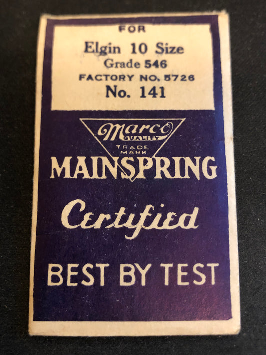 Marco Mainspring #141 for 10s Elgin Factory No. 5726 - Steel