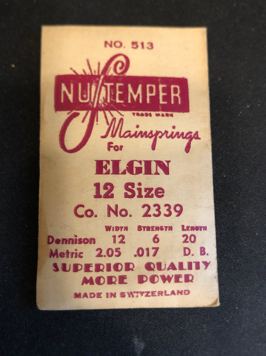 NuTemper Mainspring #513 for Elgin 12s No. 2339 - Steel
