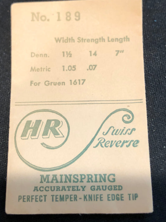 HR Mainspring No. 189 for Gruen 161, 1617 movements