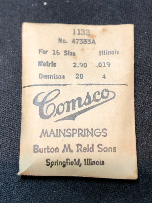 Comsco Mainspring #1133 for Illinois 16s Factory No. 47333A - Steel