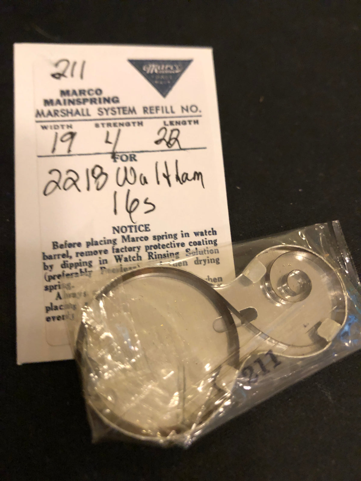 Marco Mainspring #211 for 16s Waltham Factory No. 2218 - Steel
