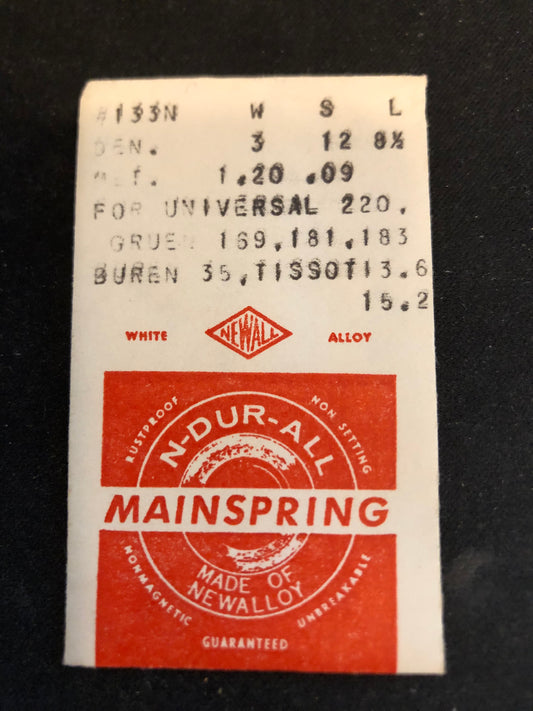 NEWALL Mainspring #133N for Universal 220, Gruen 169, 181, 183 & Tissot 13.6, 15.2 - Alloy