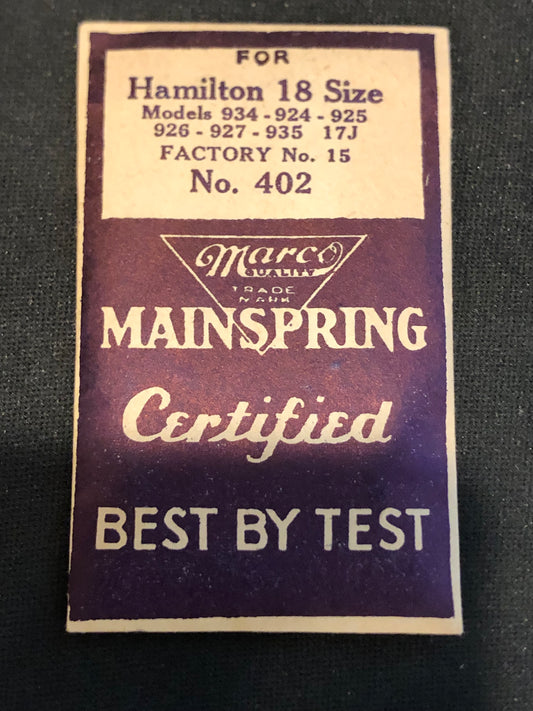 Marco Mainspring #402 for 18s Hamilton Factory No. 15 - Steel