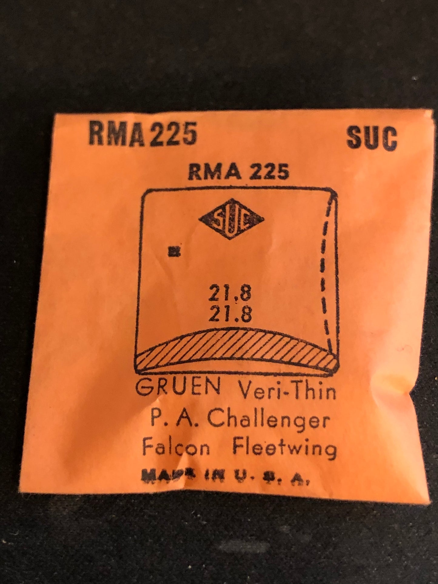 SUC Rocket Crystal RMA 225 for GRUEN Veri-Thin - 21.8 x 21.8mm - New