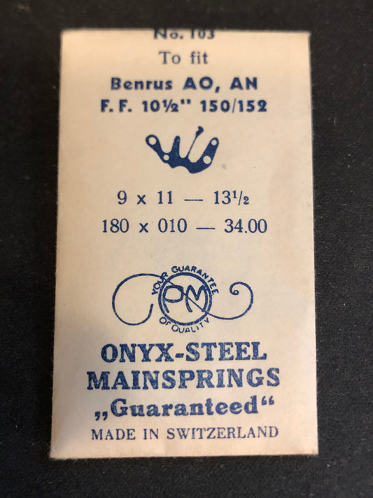 PM Mainspring No. 103 for Benrus AN & AO & FF 150, 152, 166 - ONYX Steel