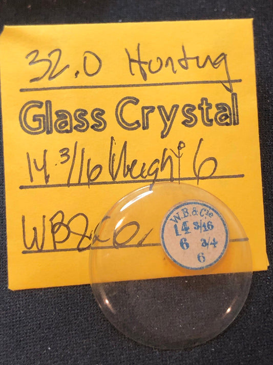 W. B. & C. Vintage Glass Hunting Case Watch Crystal 14-3/16 (~32.0mm) - NOS