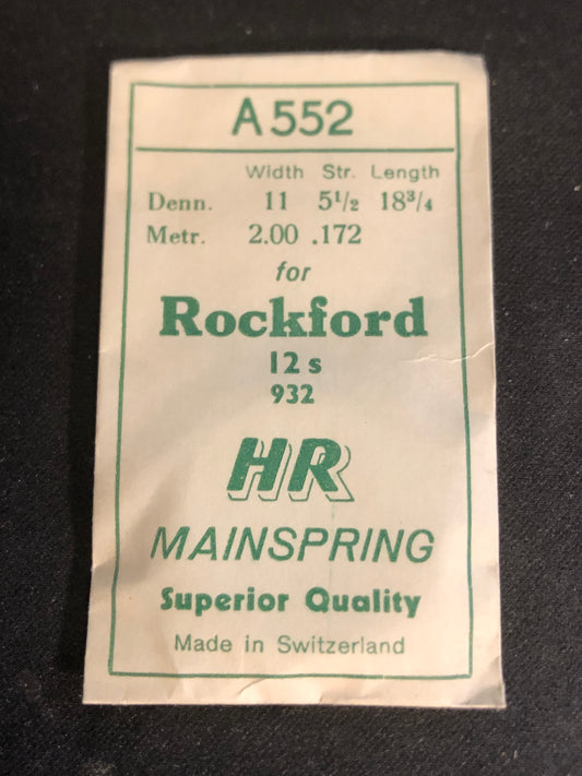 HR Mainspring A552 for 12s Rockford Factory No. 932 - Steel
