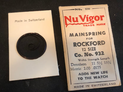 NuVigor Mainspring #730 for Rockford 12s Factory No. 932- Steel
