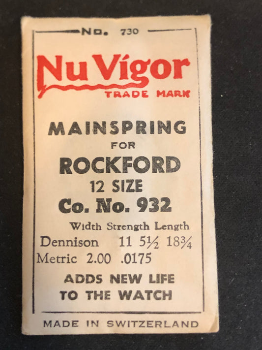 NuVigor Mainspring #730 for Rockford 12s Factory No. 932- Steel
