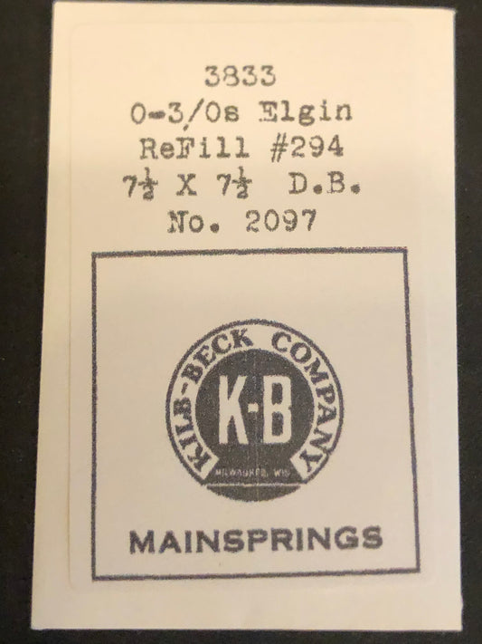 Kilb-Beck Mainspring #3833 for Elgin 0s - 3/0s No. 2097 - Steel