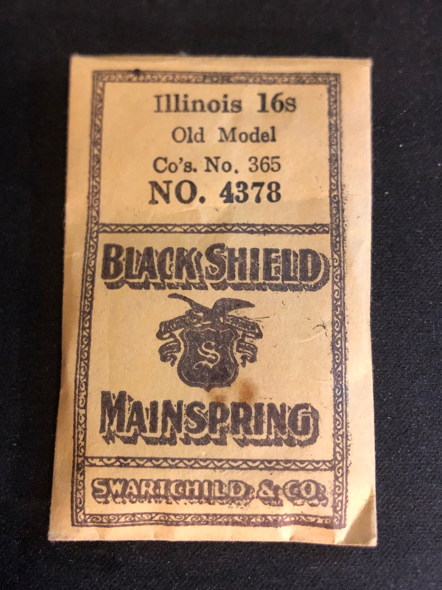 Swartchild Black Shield Mainspring #4378 for Illinois 14s & 16s No. 47334 - Steel