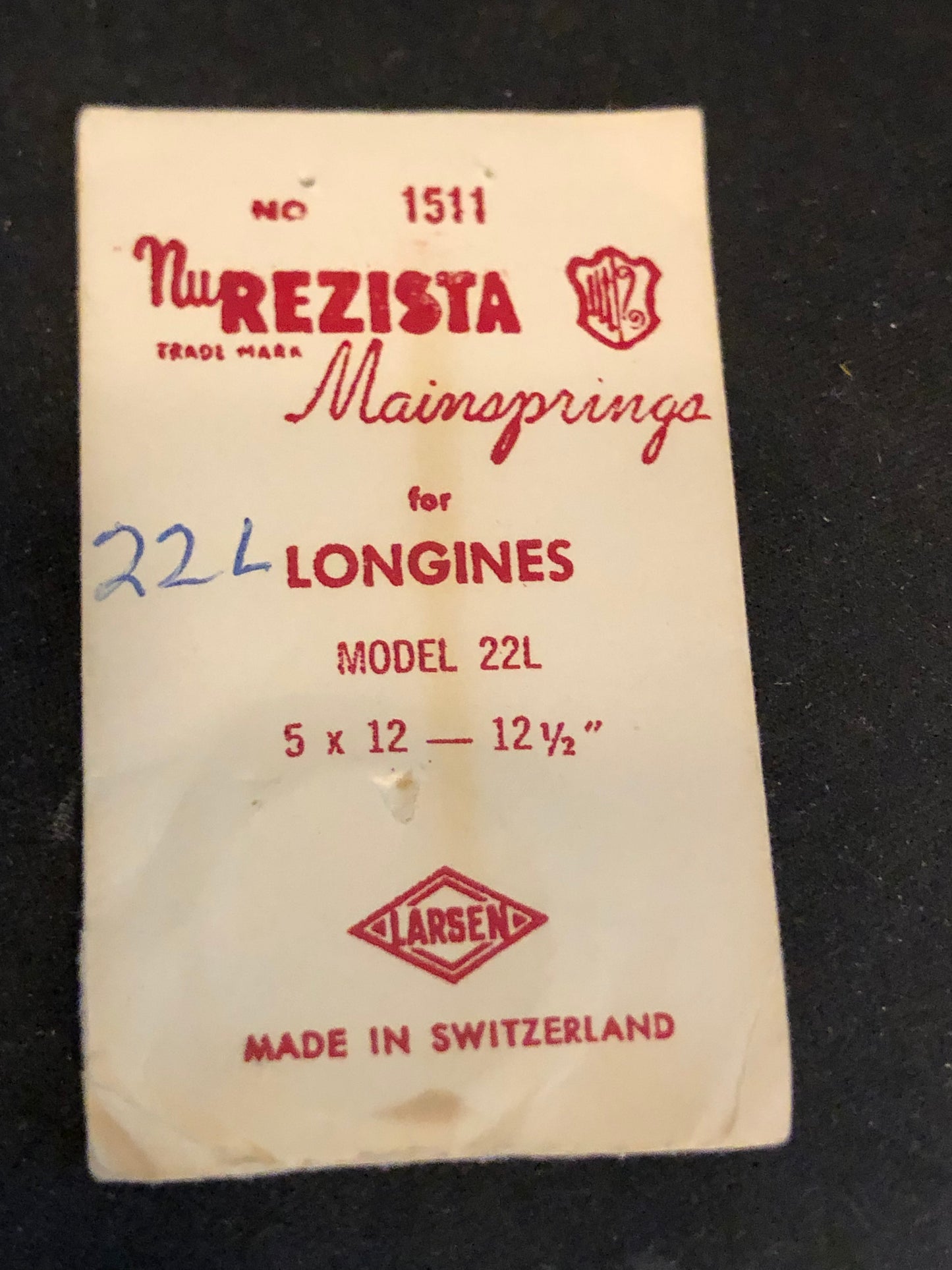 NuREZISTA Mainspring #1511 for Longines caliber 22L - Steel
