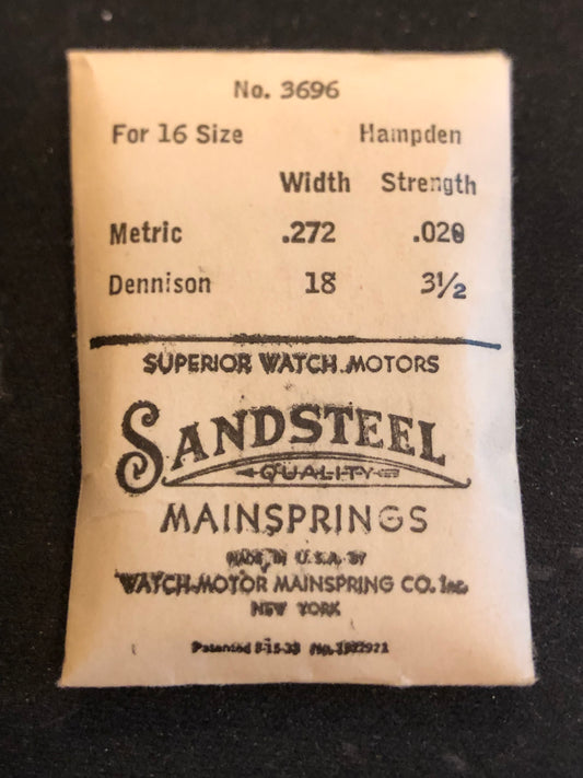 Sandsteel Mainspring for Hampden 16s Factory No. 3696 - Steel