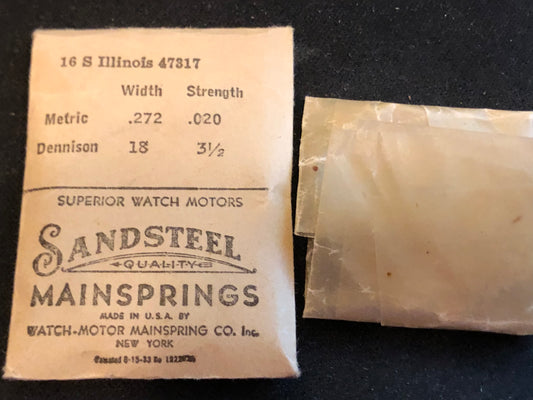 Sandsteel Mainspring for Illinois 16s Factory No. 47317 - Steel