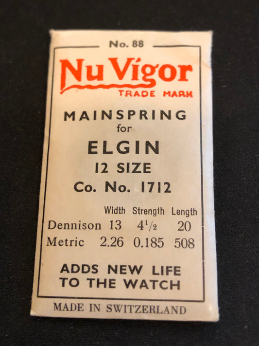 NuVigor Mainspring #88 for Elgin 12s No. 1712 - Steel