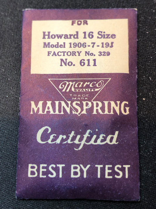 Marco Mainspring #611 for Howard 16s No. 329 - Steel