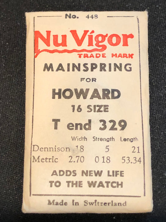 NuVigor Mainspring #448 for Howard 16s Factory No. 329 - Steel