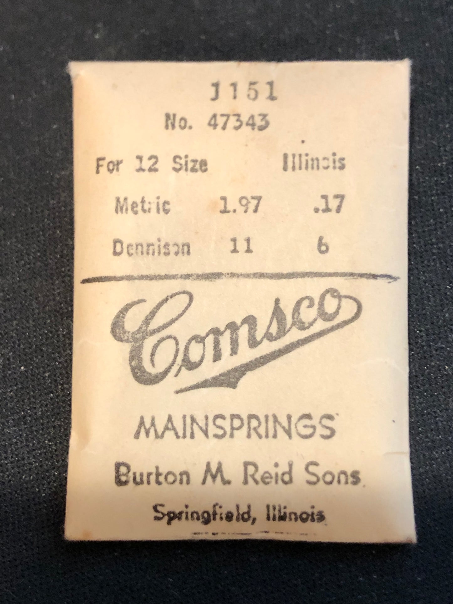 Comsco Mainspring #1151 for 12s Illinois No. 47343 - Steel