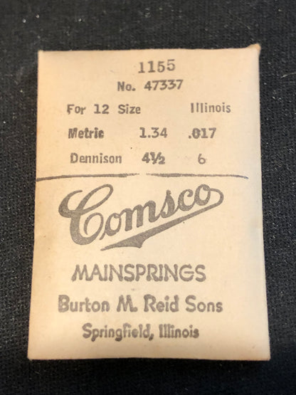 Comsco Mainspring #1155 for Illinois 12s Factory No. 47337 - Steel