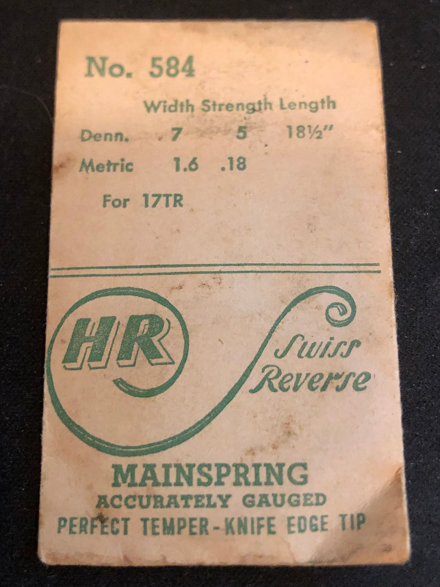 HR Mainspring No. 584 for Bulova 17TR, Lemaina 19N20 & Venus 121-122 - Steel