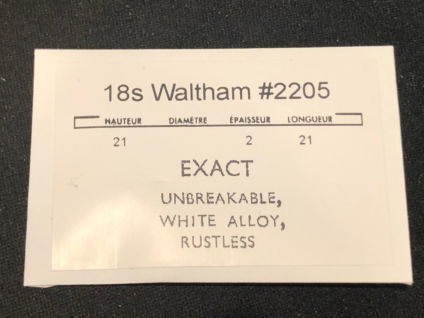 Waltham Mainspring for 18s No. 2205 (EXACT) - Alloy