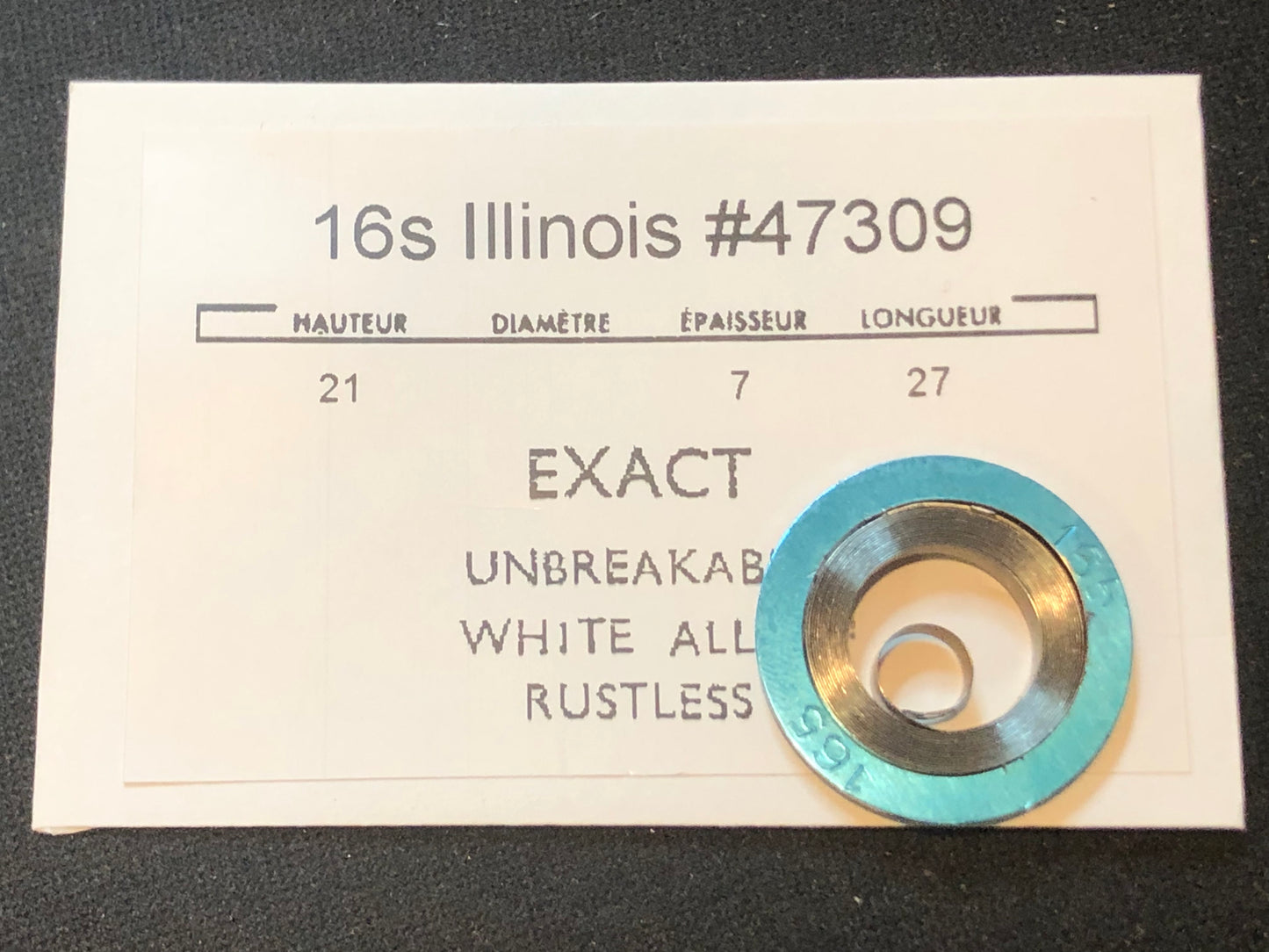 Illinois Mainspring for 16s No. 47309 for 60 hr RR watches (EXACT) - Alloy