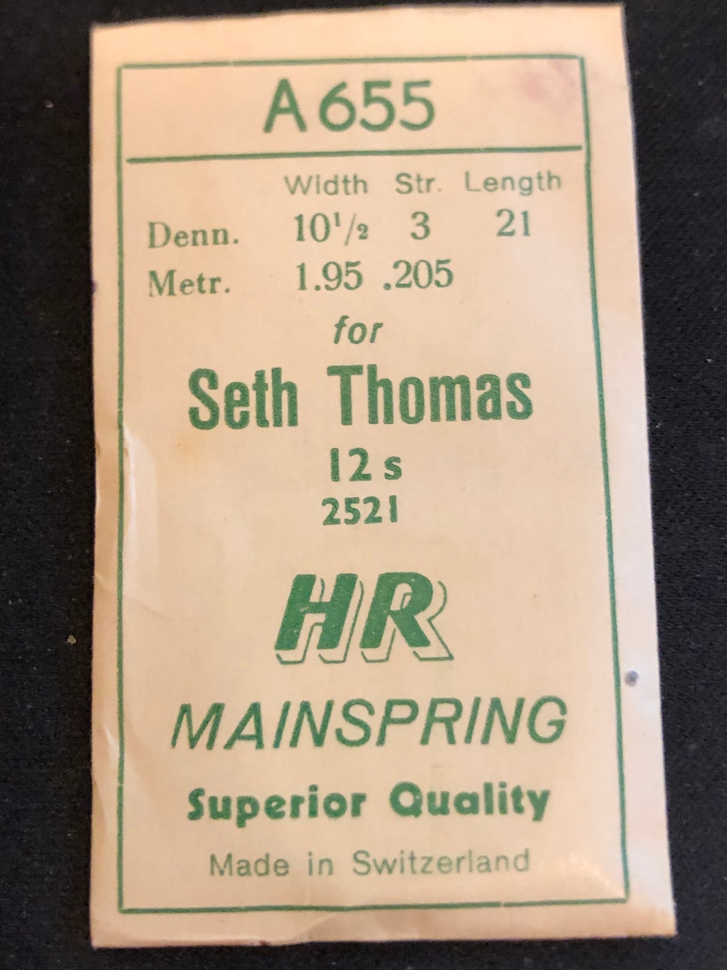 HR Mainspring A655 for Seth Thomas 12s Factory No. 2521 - Steel