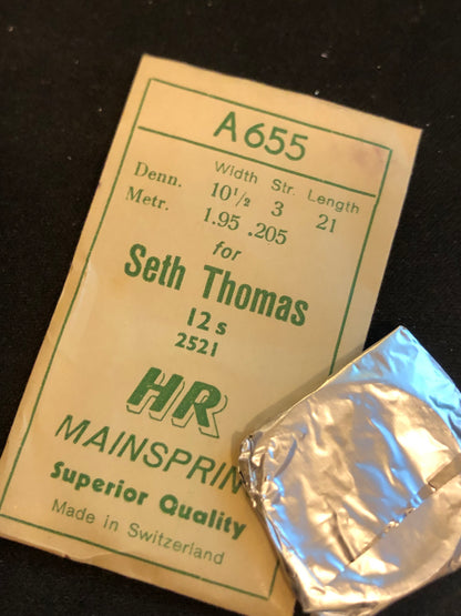 HR Mainspring A655 for Seth Thomas 12s Factory No. 2521 - Steel