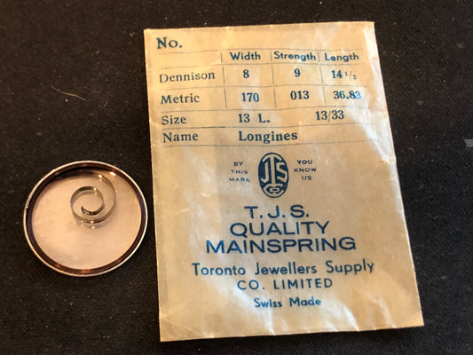 T.J.S. Mainspring for Longines 13L caliber 13.33 movements - steel