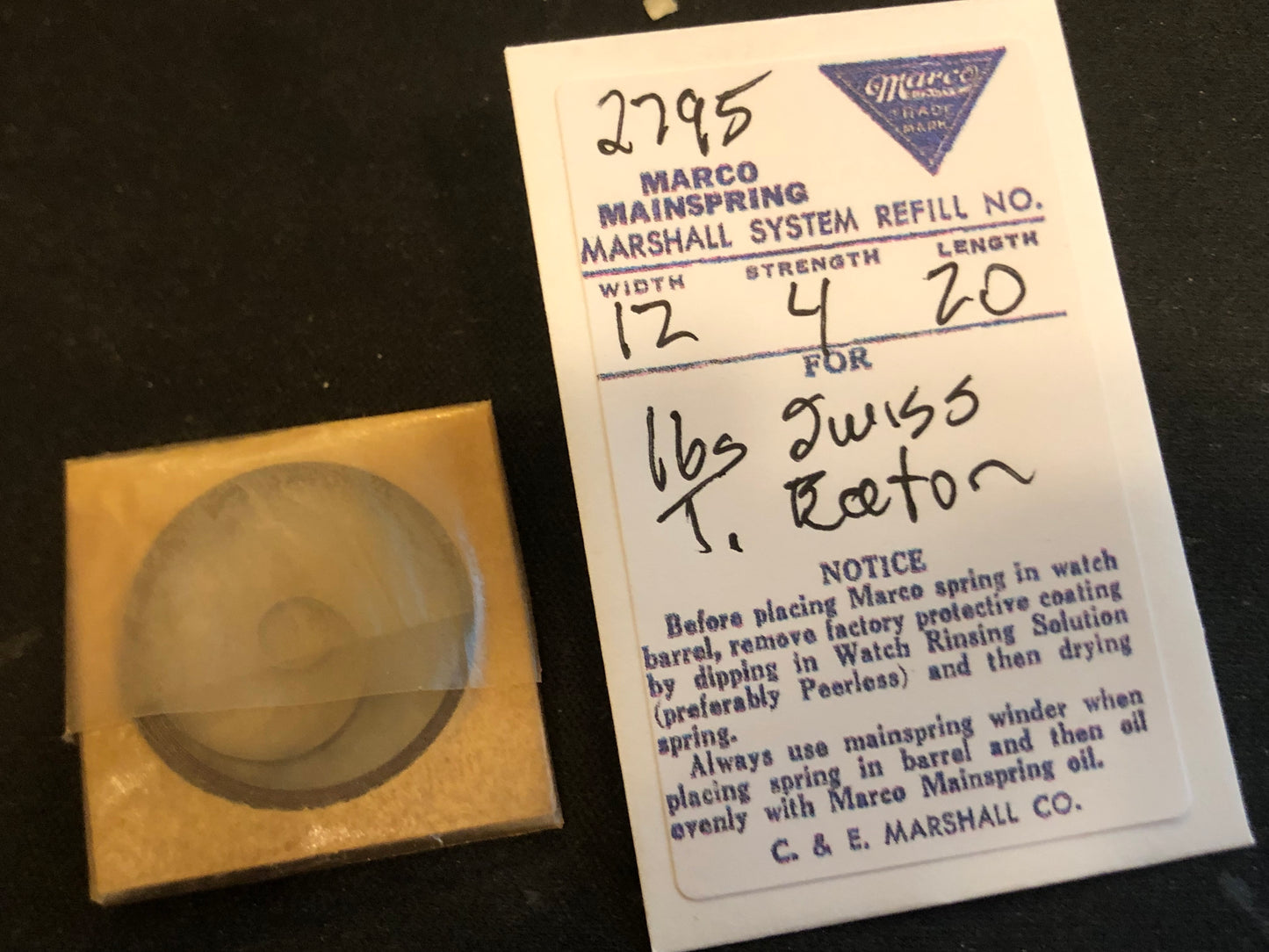 Marco Mainspring #2795 for 16s T. Eaton (Gallet) movements - Steel