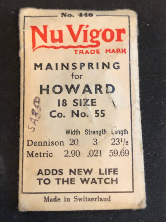 NuVigor Mainspring #446 for Howard 18s Factory No. 55 - Steel