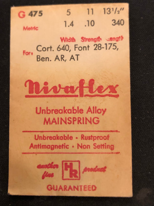 HR Nivaflex Mainspring G475 for Cort 640, Font 28 - 175, Benrus AR, AT - Alloy