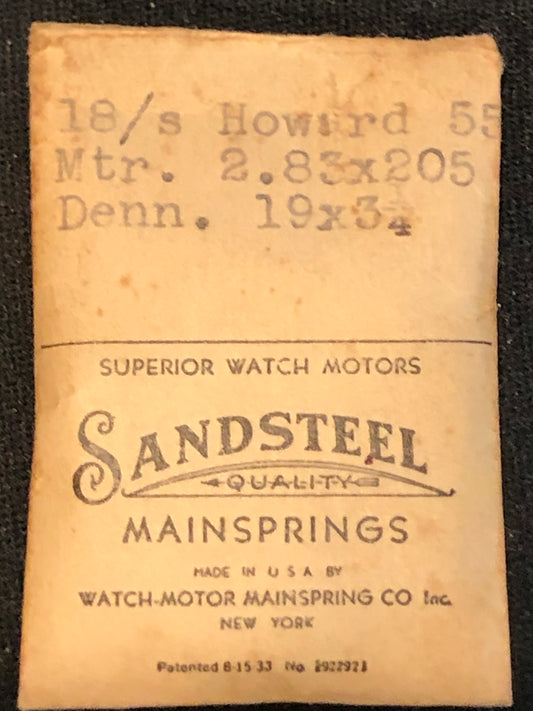 Sandsteel Mainspring for Howard 18s Factory No. 55 - Steel