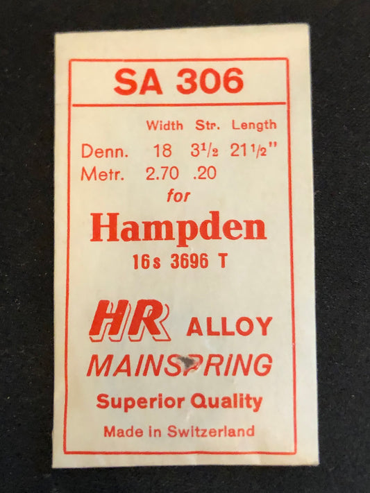HR Mainspring SA306 for 16s Hampden No. 3696 - Alloy