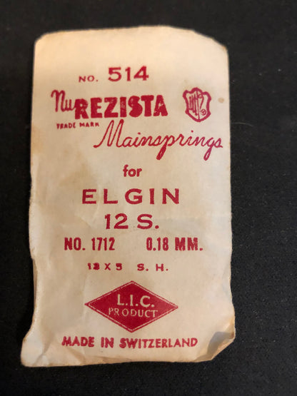 NuRezista Mainspring #514 for Elgin 12s Factory No. 1712 - Steel