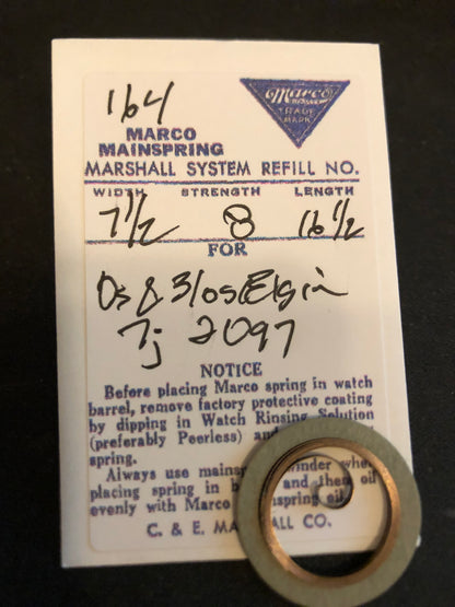 Marco Mainspring #164 for 0s & 3/0s Elgin movements No. 2097 - Steel