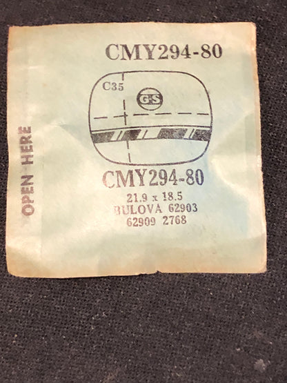 GS Fancy Crystal CMY294-80 for BULOVA case# 62903, 62909, 2768 - 21.9 x 18.5 mm - New