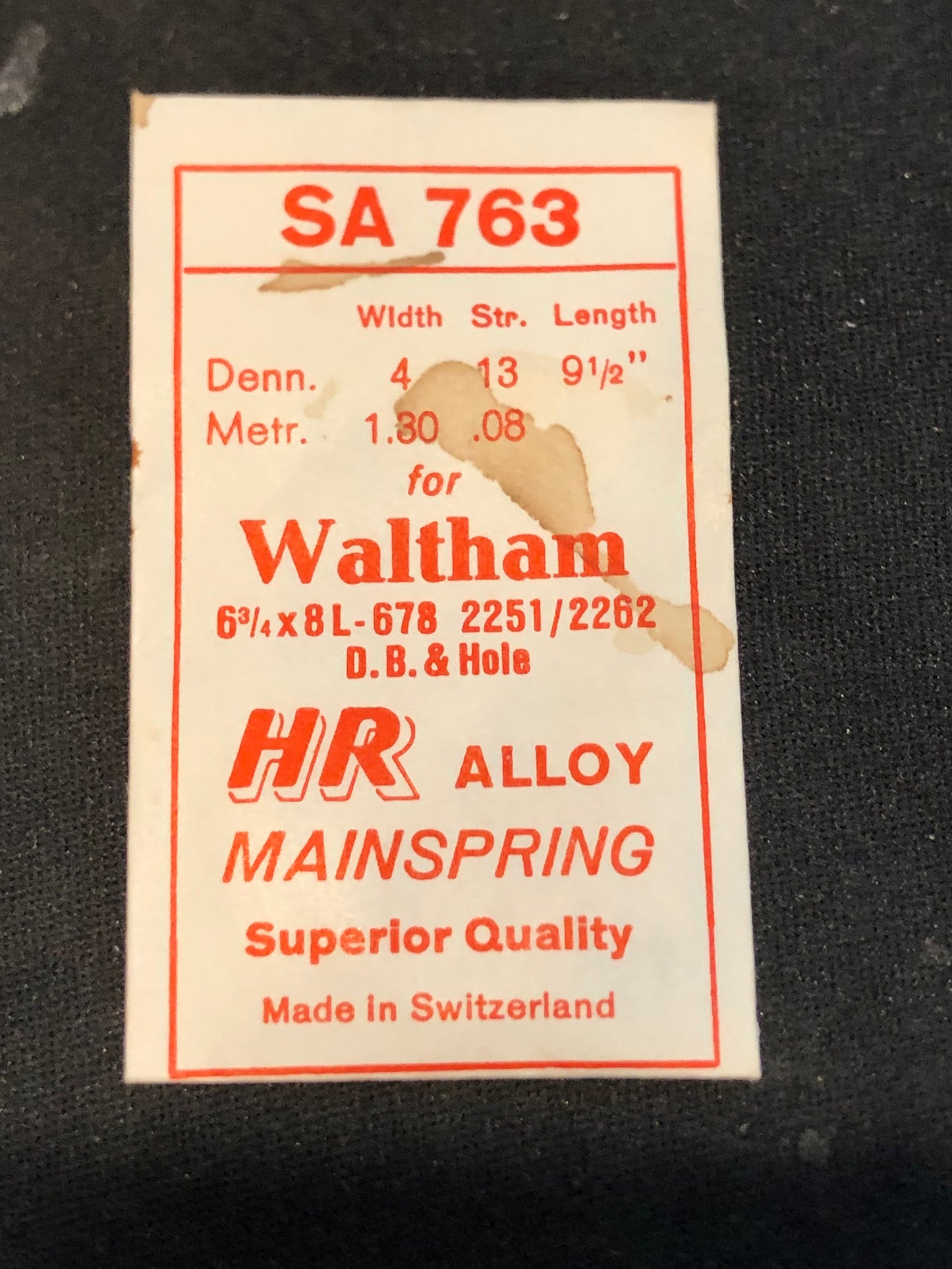 HR Mainspring SA764 for Waltham 8¾ Ligne Model 870 #2253 - Alloy