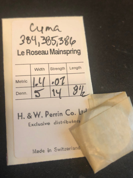 H. & W. Perrin Co. Mainspring for Cyma / Tavannes 384, 385, 386 - Steel