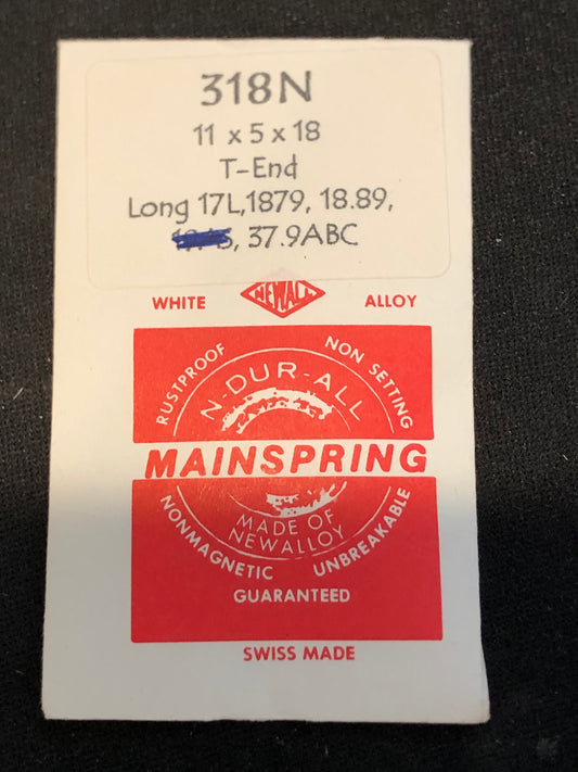NEWALL Mainspring #318N for Longines caliber 17L, 18.79, 18.89, 37.9ABC - Alloy
