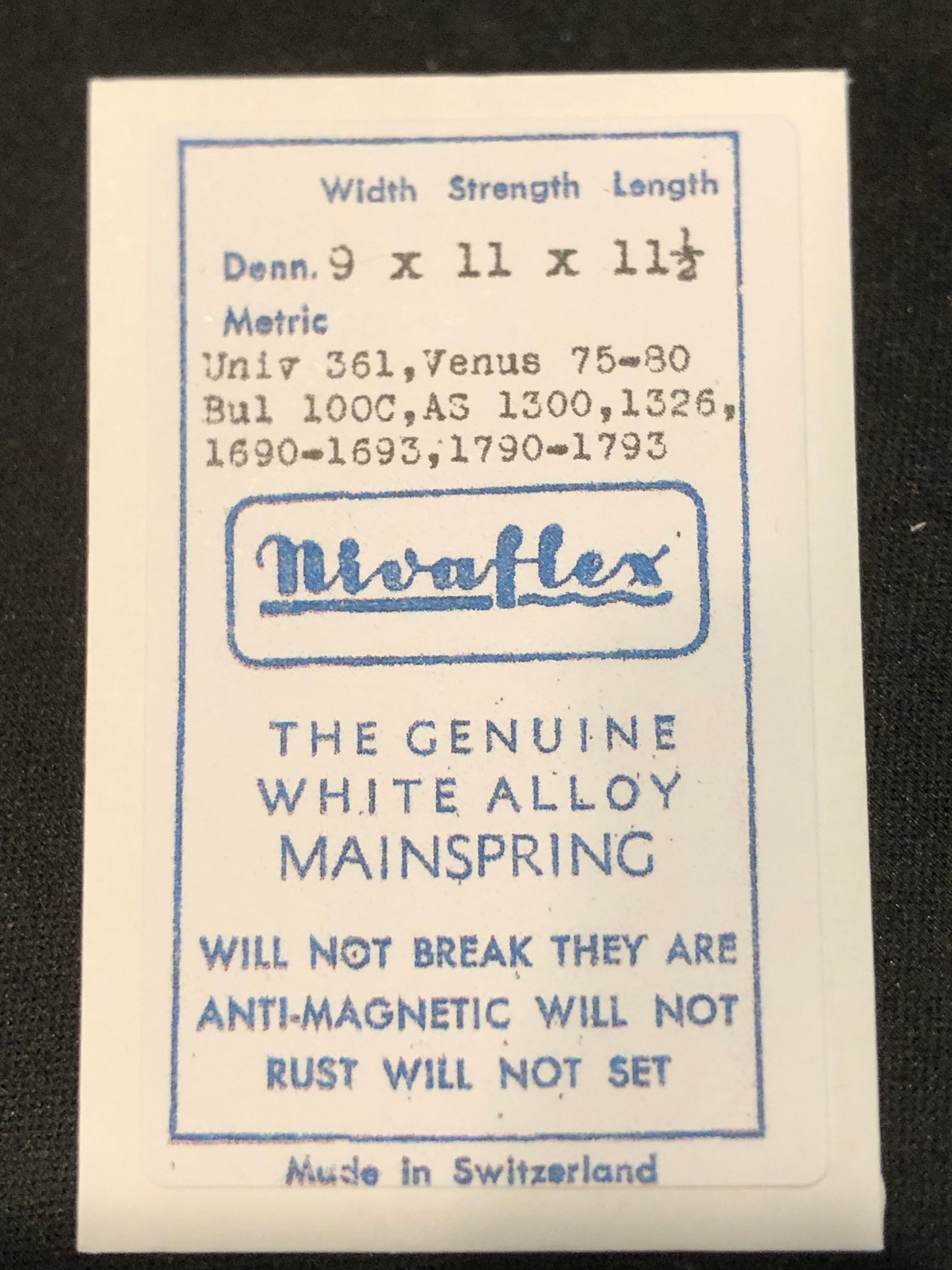 Nivaflex Mainspring for Universal 361, AS 1300, 1326, 1690 - 1693, Bulova 10OC - Alloy