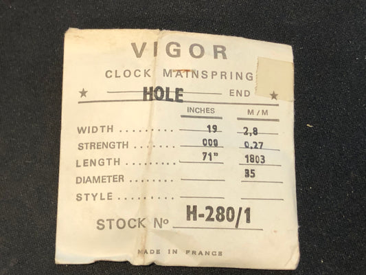 Vigor HOLE End Clock Mainspring - 19 x 000 x 71" Long - H-280/1