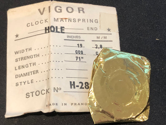 Vigor HOLE End Clock Mainspring - 19 x 000 x 71" Long - H-280/1